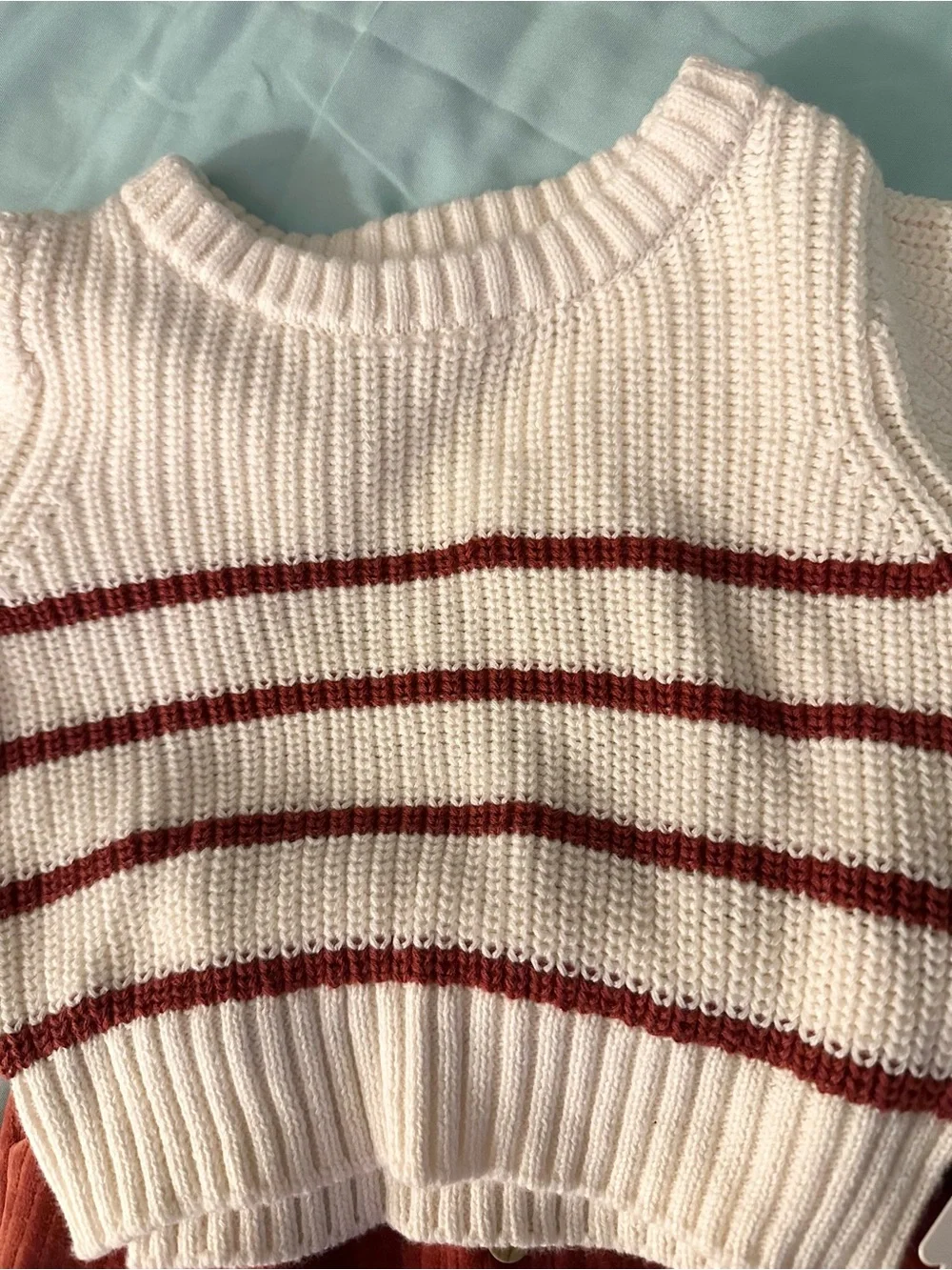 Carter's Cream & Red Striped Knit Sweater with Rust Corduroy Pants